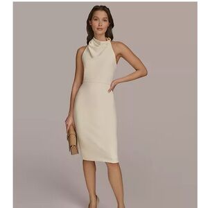 Donna Karan Cream Halter Sheath Midi Dress